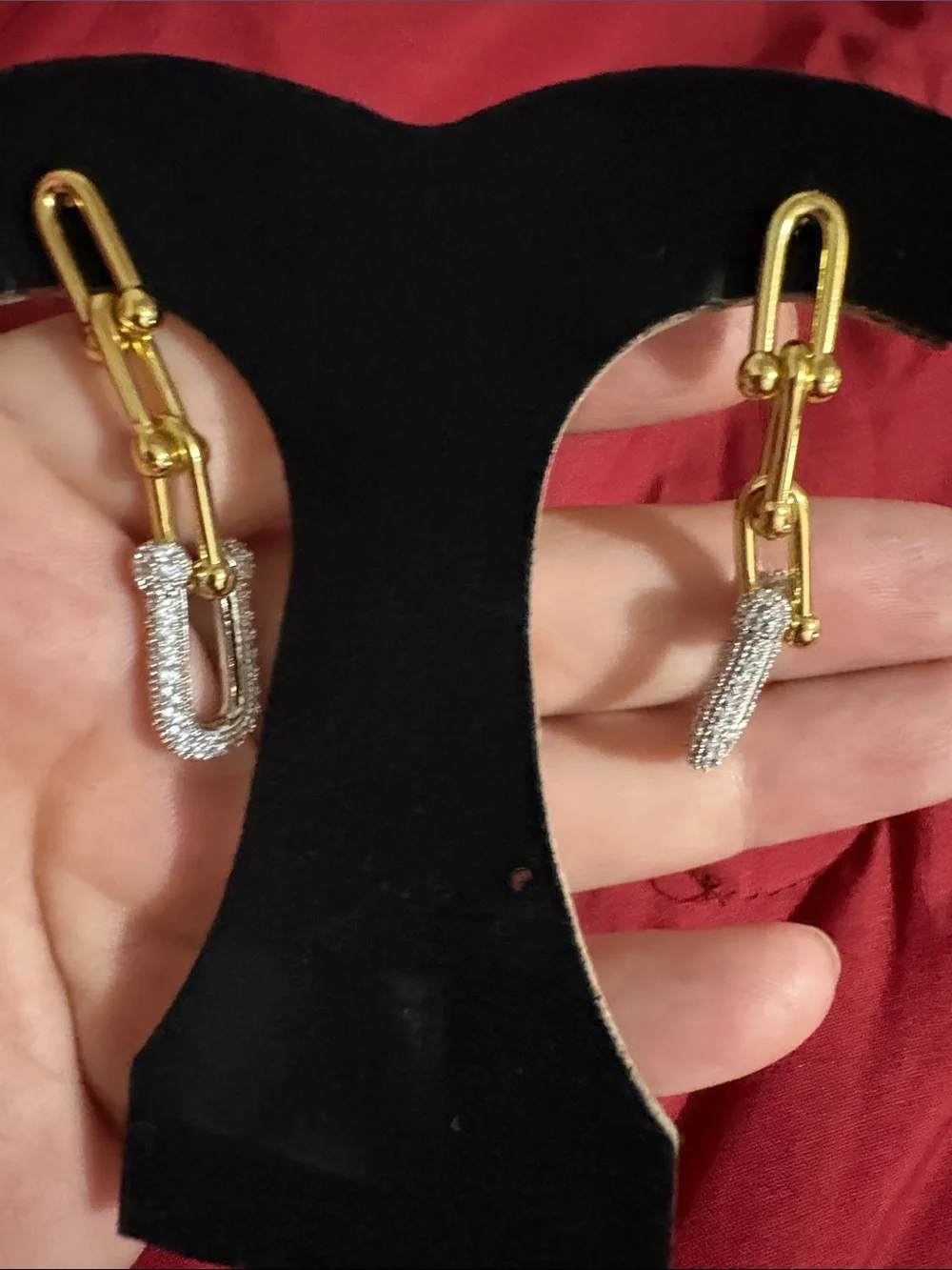 Gold Link Drop Earrings with Silver Pavé Accents comes with box